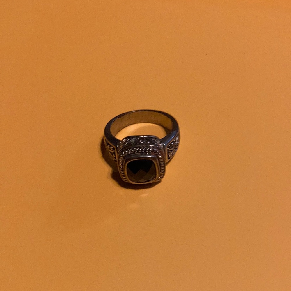 Silver tone Ring Black with Black stone.